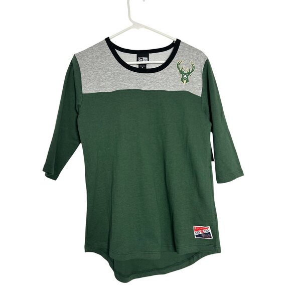 New Era Tops - Milwaukee Bucks Women's 3/4 Sleeve Green & Gray New Era Shirt Small